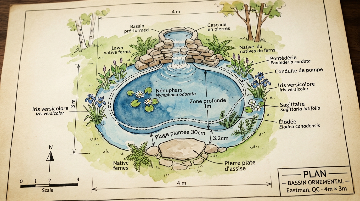Plan vue de dessus du bassin 4m x 3m
